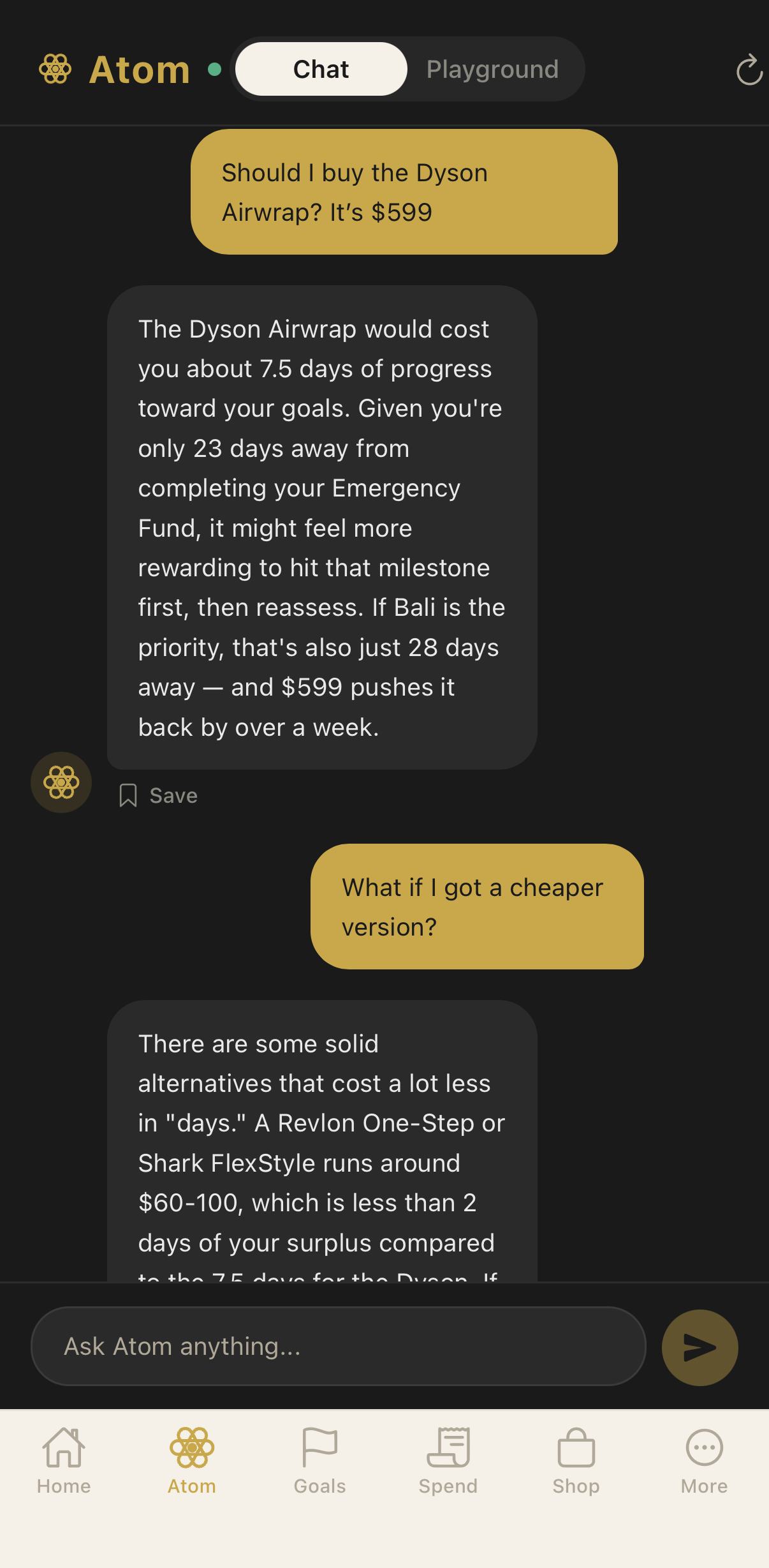 Au Atom chat screen