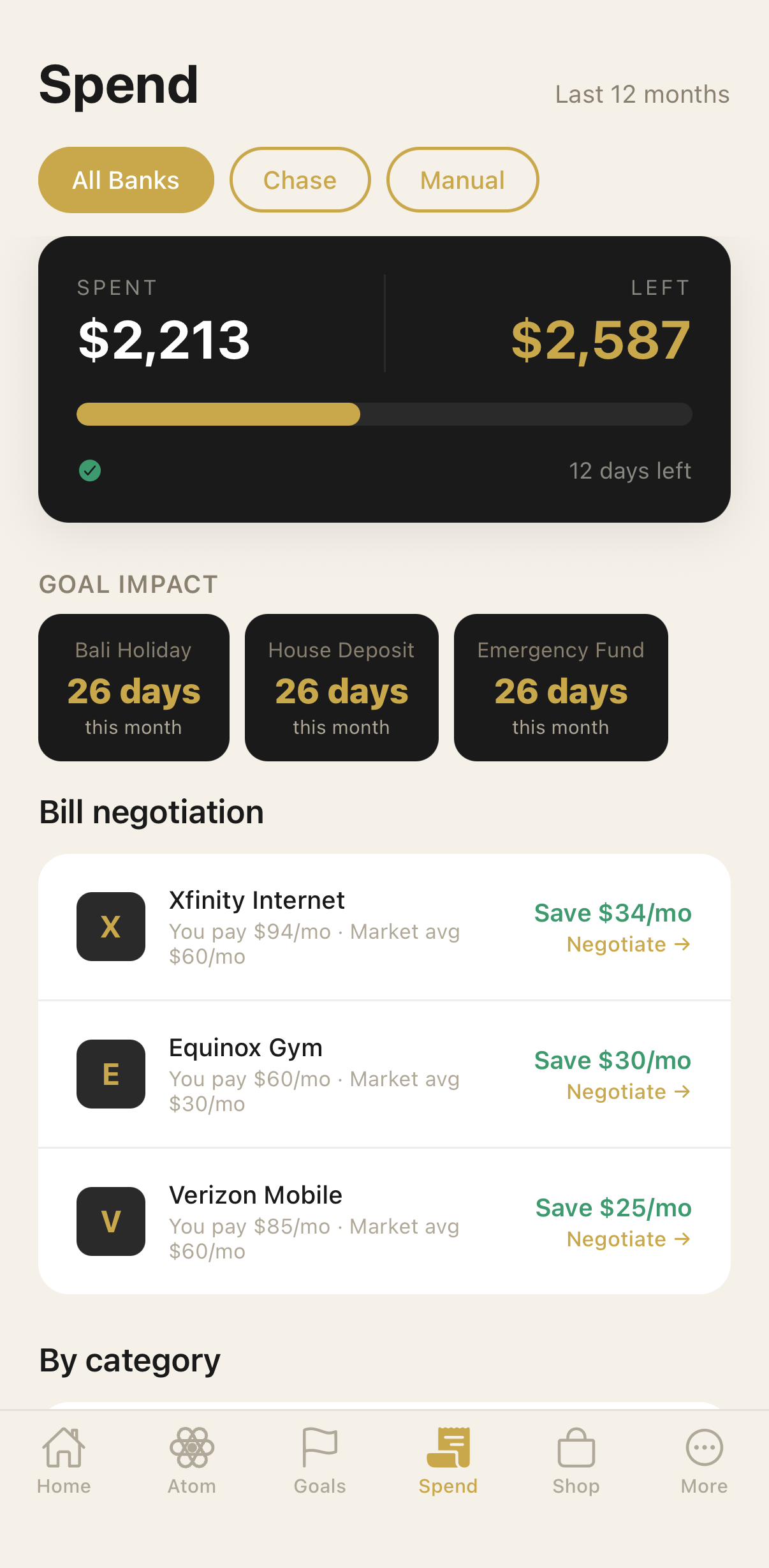 Au Spend and Goal Impact screen