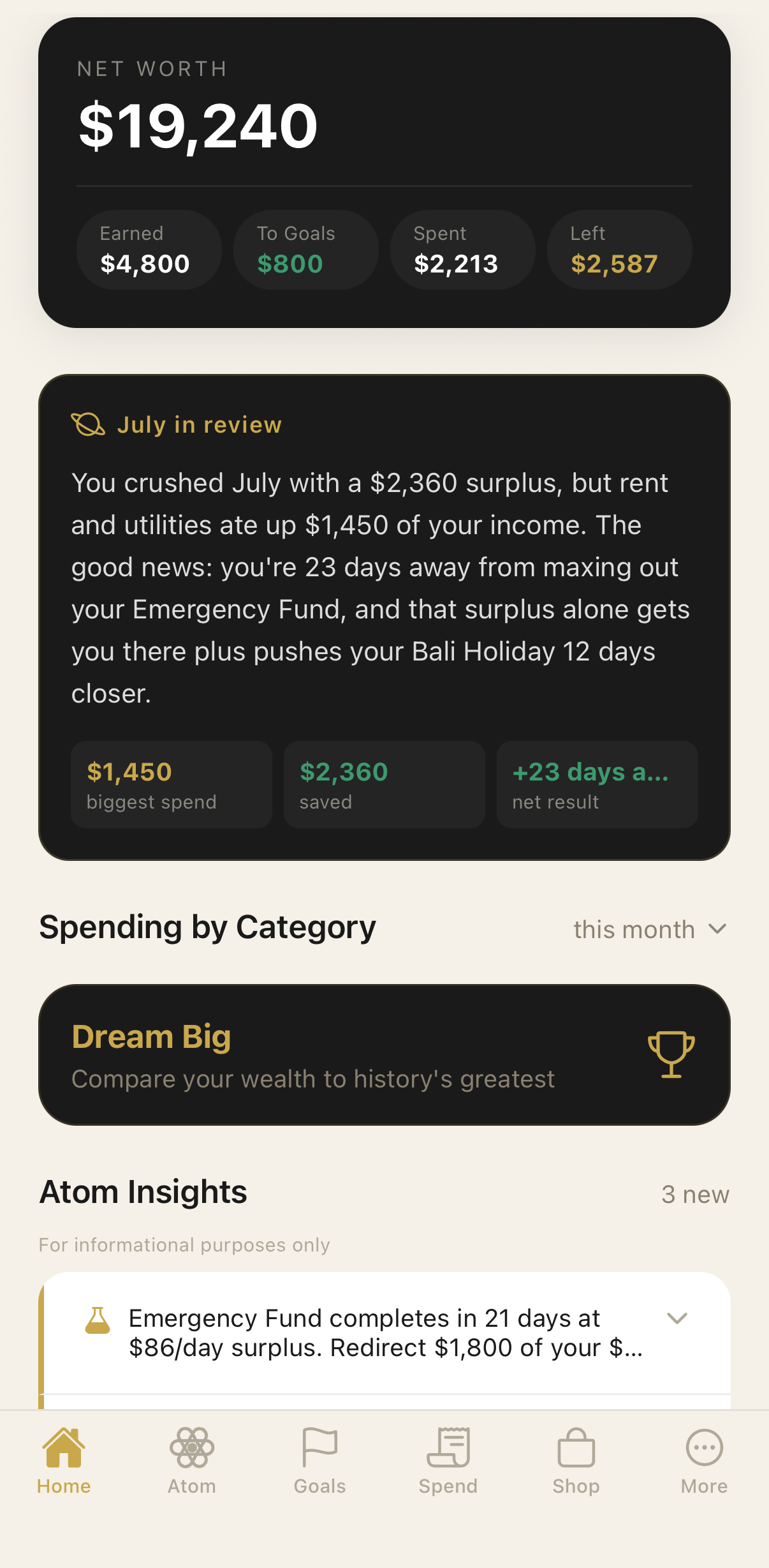 Au Monthly Review screen