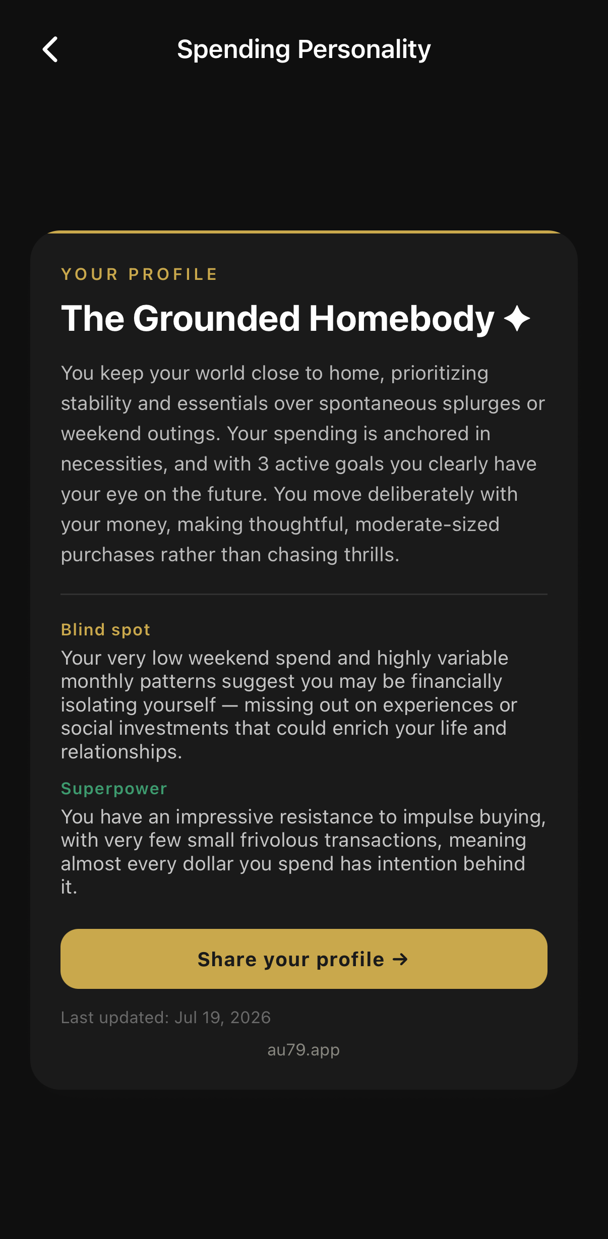 Au Spending Personality screen